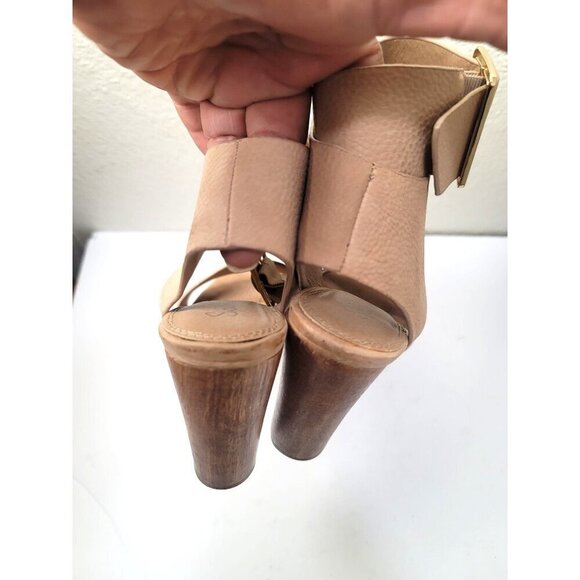 Splendid Women's Leather & Wood Sandal Heels Ankle Strap In Tan Size 7.5 M - Picture 4 of 12